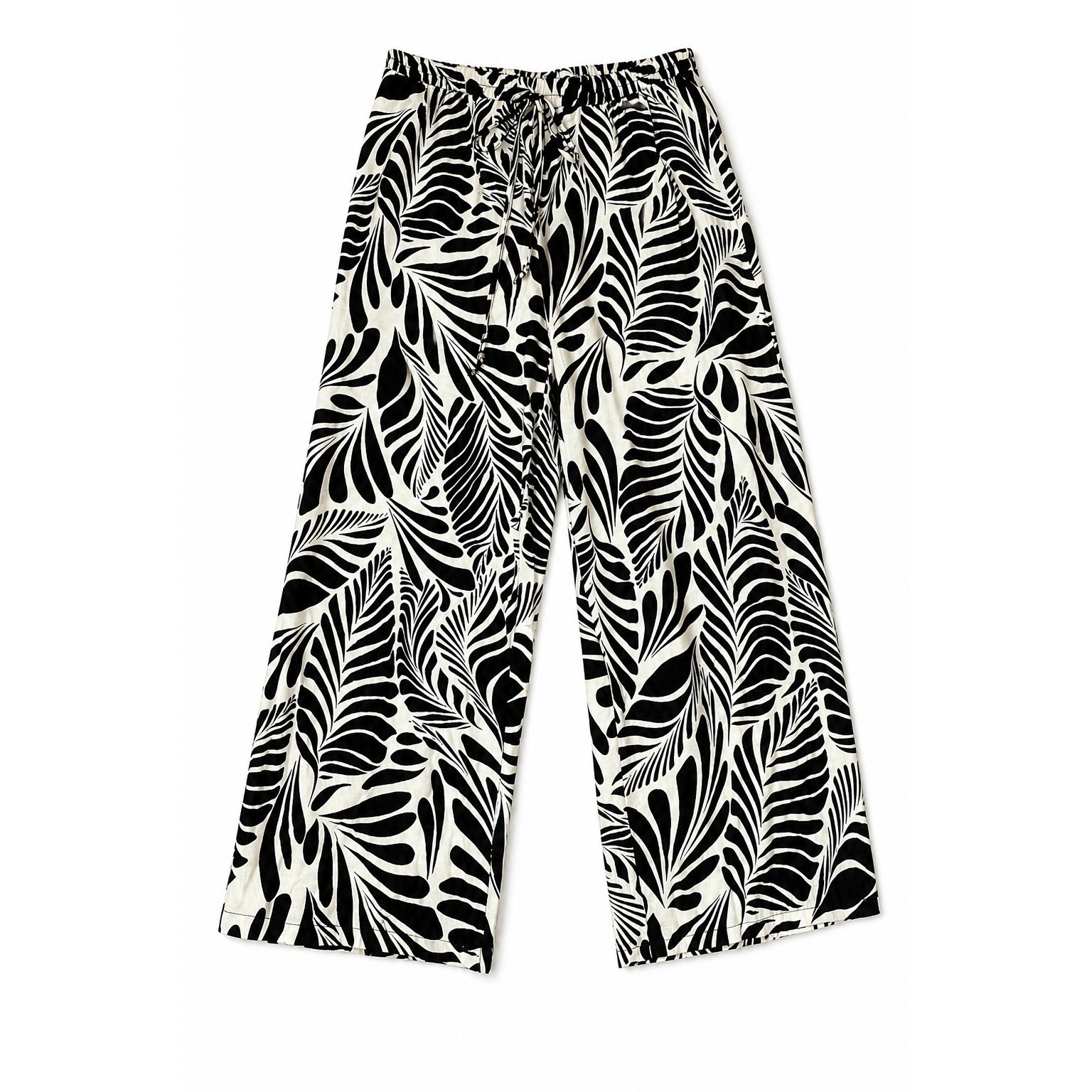 Boho Tropical Leaf Wide Leg Pants Women S Black Coastal Beach Festival Vacay Nwt